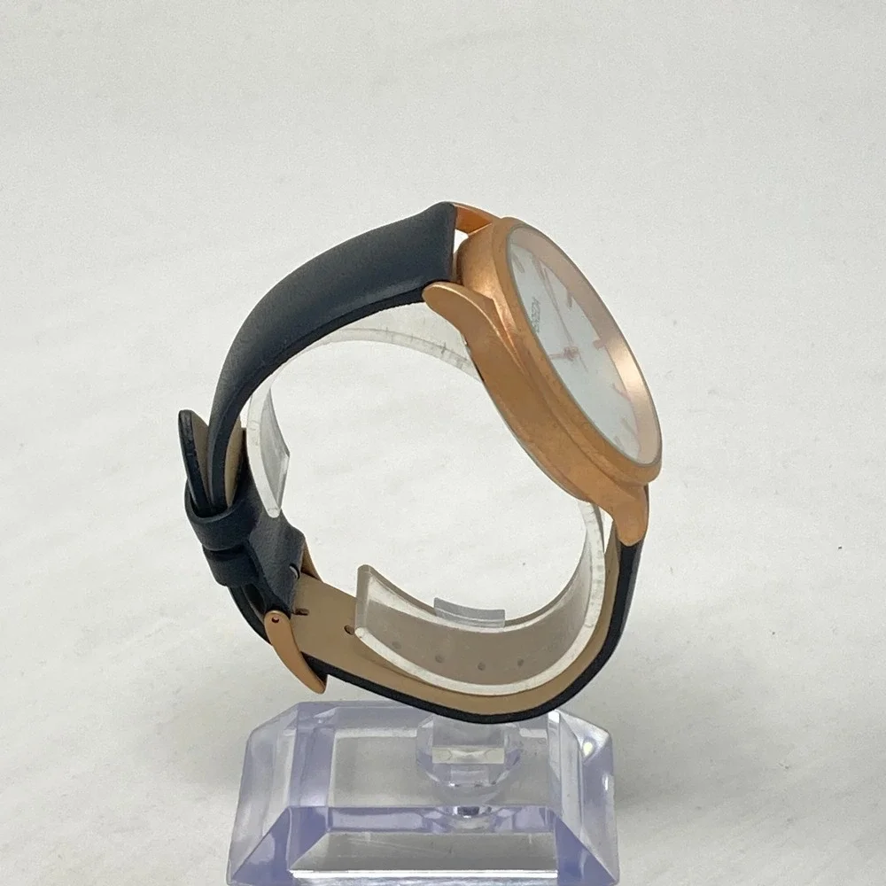Breda Watch Men Women 40mm Rose Gold Tone Matte Black Leather New Battery 9